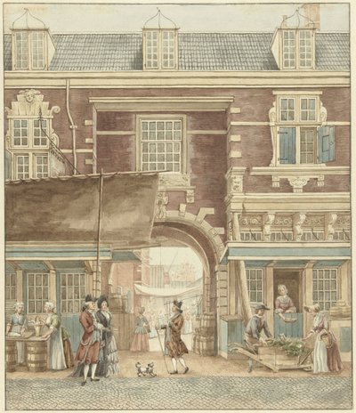 Vismarkt manzaralı Vijgendam'daki Kleine Vispoort by Hermanus Petrus Schouten