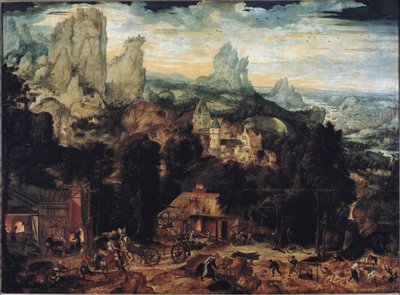 Bakır madenleri - Tuval üzerine yağlı boya by Herri met de (c.1510 p.1550) Bles