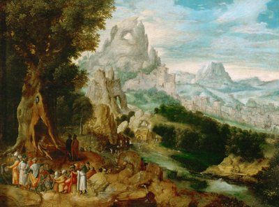 Vaftizci Yahya Vaazı ile Manzara - Vaftizci Yahya Vaazı ile Manzara, Herri met de Bles (Henri Bles) (1510-1550). Ahşap üzerine yağlı boya, yaklaşık 1535-1540. Boyut: 29x39cm. Sanat Tarihi Müzesi, Viyana by Herri met de (c.1510 p.1550) Bles