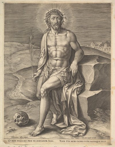 Soğuk Taş Üzerinde Oturan İsa, yaklaşık M.Ö. 1586. by Hieronymous Wierix