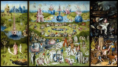 ""Dünyevi zevklerin bahçesi"" Sol panel: Adem ve Havva