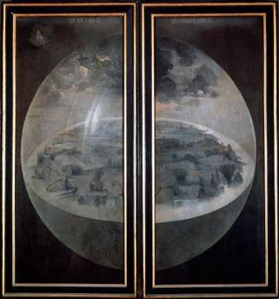 Dünyanın Yaratılışı, üç parçanın kapalı kapıları Dünyevi Zevkler Bahçesi, c1500 by Hieronymus Bosch
