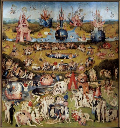 Dünyevi Zevkler Bahçesi. Orta panel: meyvelerin tadını çıkaran aşıklar by Hieronymus Bosch