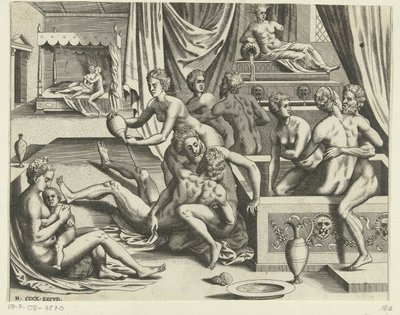 Erkekler ve kadınlar banyo by Hieronymus Cock