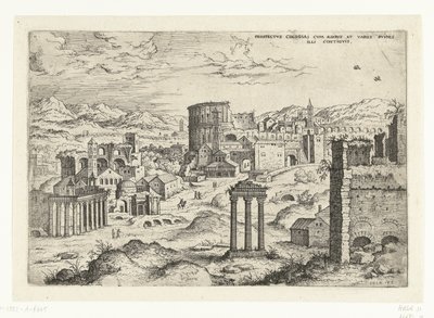 Gezicht op het Roma Forumu ædibvs ve çeşitli bitişik vininis ile Kolezyum