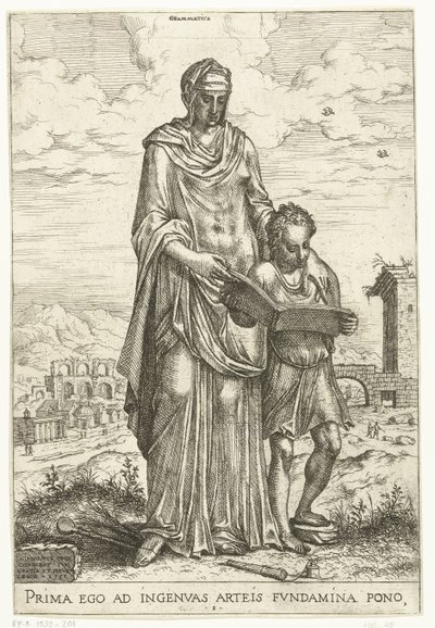 Dilbilgisi (nesne üzerindeki başlık) Liberal sanatlar ve Minerva, Apollo ve Industria (dizi başlığı) by Hieronymus Cock