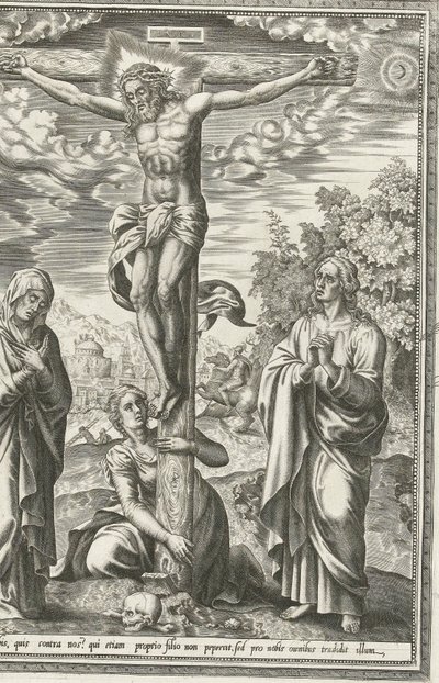 Meryem, Vaftizci Yahya ve Mecdelli Meryem ile Çarmıha Gerilme by Hieronymus Cock