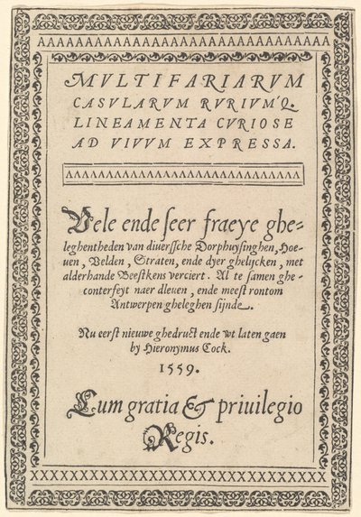 "Multivariarum Casarum" için Başlık Sayfası by Hieronymus Cock