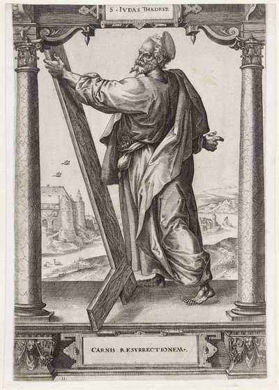 H. Judas Taddeus S. Ivdas Thadevs (nesne üzerindeki başlık) Christ and the Twelve Apostles ve H. Paulus (dizi başlığı) by Hieronymus Wierix