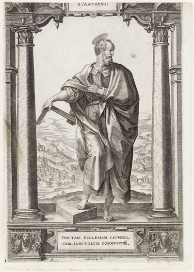 St. Matthew S. Mathevs (nesne üzerindeki başlık) Mesih ve Oniki Havariler ve St. Paul (seri başlığı) by Hieronymus Wierix