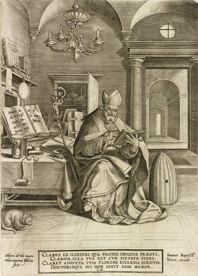 Aziz Ambrose, Kilisenin Dört Babası dizisinden, pub. 1586 by Hieronymus or Jerome Wierix