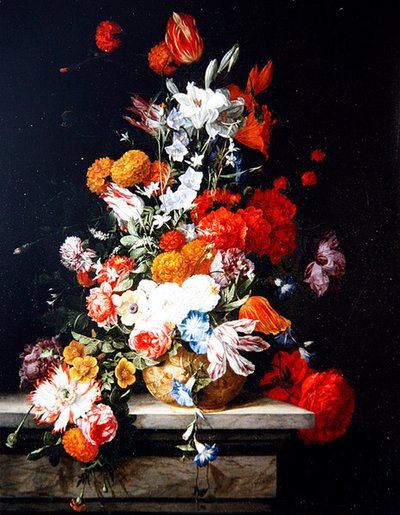 Yaldızlı Vazoda Karışık Çiçekler (panelde yağlı boya) by Hieronymus the Elder Galle