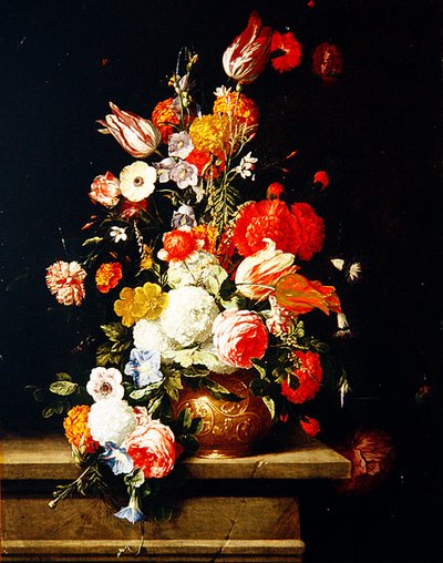 Dekoratif Bronz Vazoda Güller, Şakayıklar, Laleler ve Ortanca (panelde yağ) by Hieronymus the Elder Galle