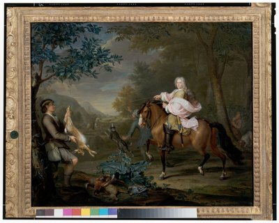 Geniş Bir Manzarada Avcılarla Birlikte At Sırtındaki Bir Beyefendi by Hieronymus van der Mij