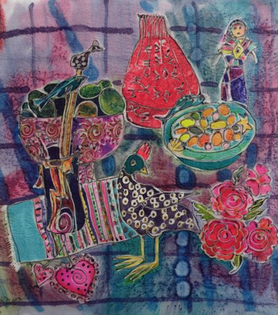 Guatemalalı Eserler, 2006 (ipek üzerine boyalar) by Hilary Simon