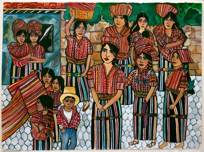 Guatemalen Kızları, Solola, 2023 (kağıt üzerine suluboya) by Hilary Simon