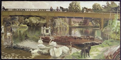 Kuğular, Cookham Köprüsü (tuval üzerine yağlı boya) by Hilda Carline