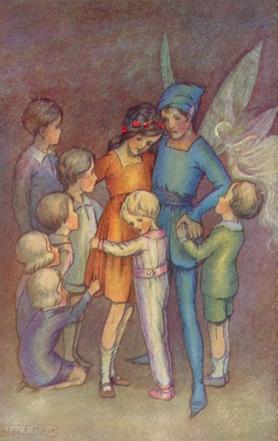 Peter Pan ve Tinkerbel (renkli taş baskı) by Hilda Theodora Miller