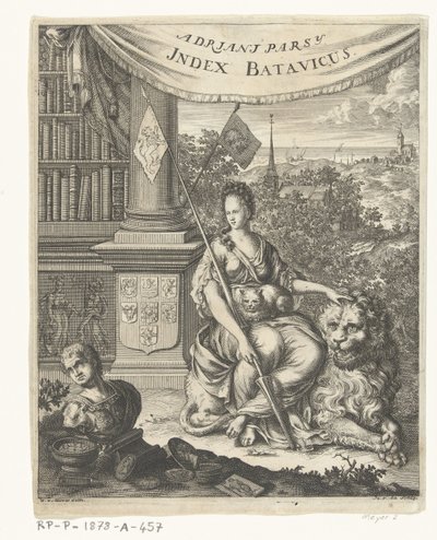 Index Batavicus için başlık sayfası veya Batavise ve Hollandalı yazarların İsim rulosu Index Batavicus (nesne üzerindeki başlık) by Hillebrand van der Aa