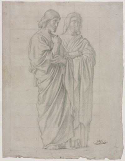 İki Ayakta Figür (Havarilerin Misyonu'nun Sol Bölümü Çalışması) by Hippolyte Jean Flandrin