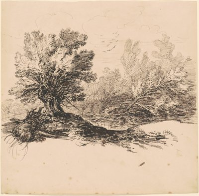 Dere kenarında bir Pollard Willow by Hippolyte Lalaisse