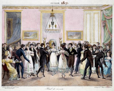 Paris'te boya kalemi Conte mağazasında Societe balosu, Şubat 1819'da place du palais royal Hippolyte Lecomte (1781-1857) 1819 tarafından litografi. Paris, Musee Carnavalet by Hippolyte Lecomte