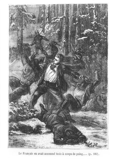 Fransız Üçünü Bir Yumrukla Düzleştirebildi, Seksen Günde Devri Alemden Jules Verne (1828-1905) çizimi Henri Theophile Hildibrand (1824-97) 1873 (gravür) by Hippolyte Leon Benett