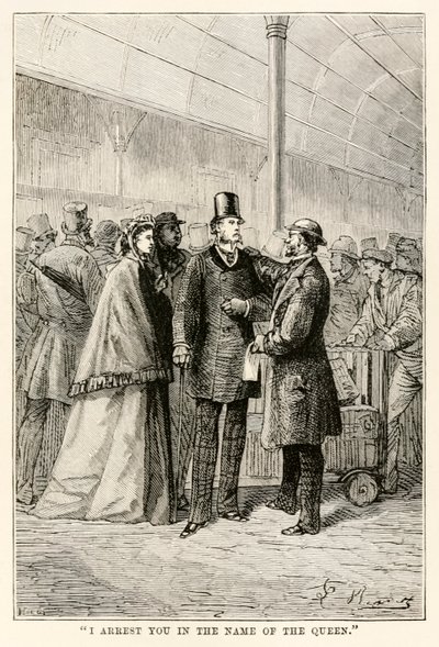 Jules Verne (1828-1905), 1873 tarafından Seksen Günde Devri Alemden Kraliçe adına seni tutukluyorum by Hippolyte Leon after Benett