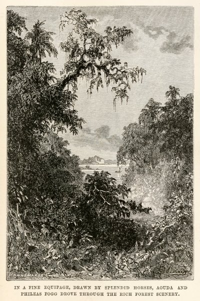 Aouda ve Phileas Fogg, Henri-Théophile tarafından oyulmuş Jules Verne (1828-1905) tarafından yazılan Seksen Günde Devri Alem