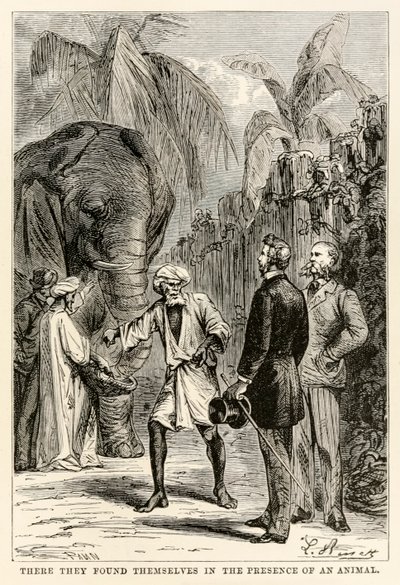 Orada kendilerini Adolphe François Pannemaker (1822-1900), 1873 tarafından oyulmuş Jules Verne (1828-1905) tarafından Seksen Günde Devri Alem