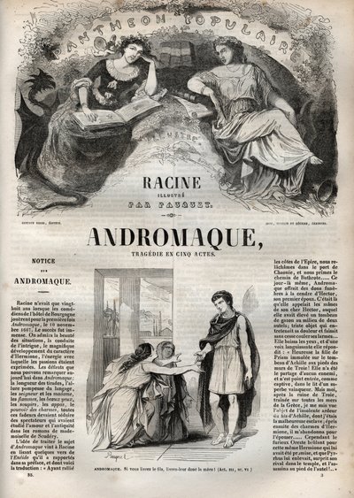 Beş perdelik Andromaque trajedisi - Pauquet tarafından gösterilen “” Oeuvres de Jean Racine” deki gravür ve Emile de La Bedolliere tarafından duyuru - 1851 by Hippolyte Louis Pauquet