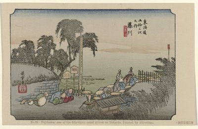 Fujikawa No. 38. Fujikawa: one of the fifty-three noted places on Tokaido, painted by Hiroshige (title on object) De Tôkaidô van Hiroshige (series title) Hiroshige no fude Tôkaidô (series title on object) by Hiroshige (I) , Utagawa