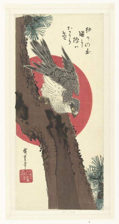 Çam ağacı üzerinde şahin by Hiroshige (I) , Utagawa