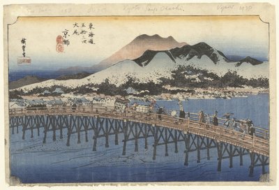 Kyoto, de grote brug bij Sanjo Kyoto, Sanjo Ohashi (nesne üzerindeki başlık) De 53 istasyon van de Tokaido (dizi başlığı) Tokaido gojusan tsugi no uchi (nesnede seri başlığı) by Hiroshige (I) , Utagawa