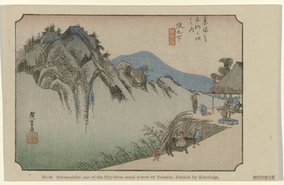 Saka no Shita No. 49. Saka no Shita: Tokaido'da Hiroshige tarafından boyanmış elli üç yerden biri (nesne üzerine başlık) De Tôkaidô van Hiroshige (dizi başlığı) Hiroshige no fude Tôkaidô (nesne üzerine dizi başlığı) by Hiroshige (I) , Utagawa