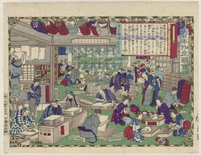 Tokyo'daki hayranların üretiminin bir temsili ("Tokyo nishiki-e seizo no zu") Japonya'daki atölyelerin temsilleri ("Dai-Nippon bussan zu-e") (dizi adı) by Hiroshige (III) , Utagawa