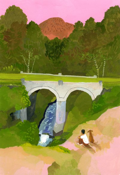Alacakaranlıkta köpeğiyle köprüyü izle by Hiroyuki Izutsu