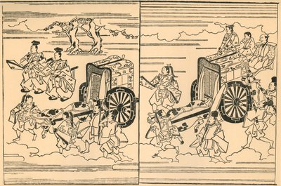 Öküzlerin çizdiği arabalar, 1663, 1924. by Hishikawa Moronobu