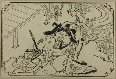 Adsız Erotik Baskılar Dizisinden Bahçedeki Aşıklar by Hishikawa Moronobu