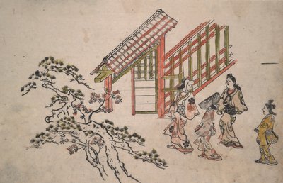 Yeni Yoshiwara Kapısı yakınında by Hishikawa Moronobu
