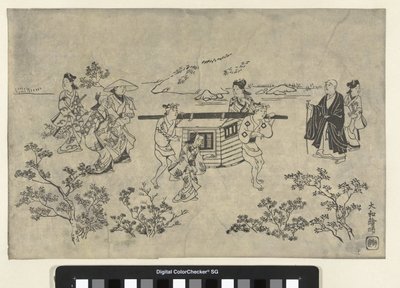Seyahat eden şirket Ueno'nun görünümü (kopya) by Hishikawa Moronobu