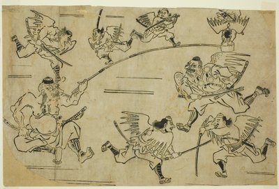 Tengu Kralı Öğrencilerini Eğitiyor by Hishikawa Moronobu