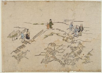 Yoshiwara no Tei, c.1680 (colour woodblock print) by Hishikawa Moronobu