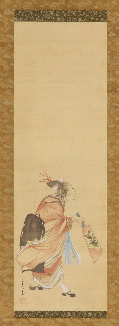 Battledore ve raketle oynayan kız, 1615-1868. by Hishikawa Sori
