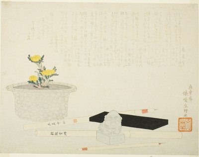 Yazma aletleri olan saksı adonis by Hishikawa Sori III