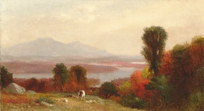 Bir Sonbahar Nehir Manzarasında Otlayan İnekler ve Koyunlar by Homer Dodge Martin