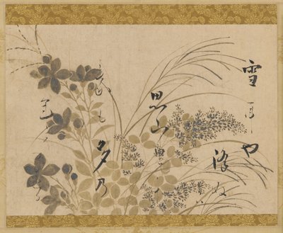 Çiçekler, çimenler ve bir şiir, Edo dönemi, 1615-1637. by Hon