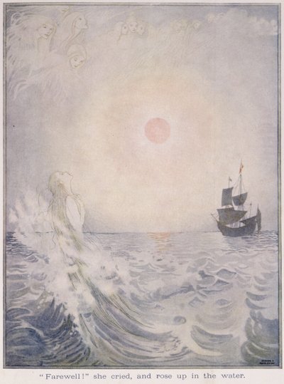Elveda, Ağladı ve Suda Yükseldi, Hans Christian Andersen (1805-75) 1920 (kağıt üzerine suluboya) tarafından 