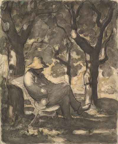 Bahçede Okuyan Bir Adam recto..., yakl. 1865. by Honoré Daumier