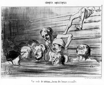 Bir yüzme okulu, makul erkeklerden oluşan bir havuz: Honore Daumier